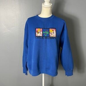Vintage 1996 Space Jam Lola Bunny Sweatshirt XL Royal Blue Warner Bros Crewneck